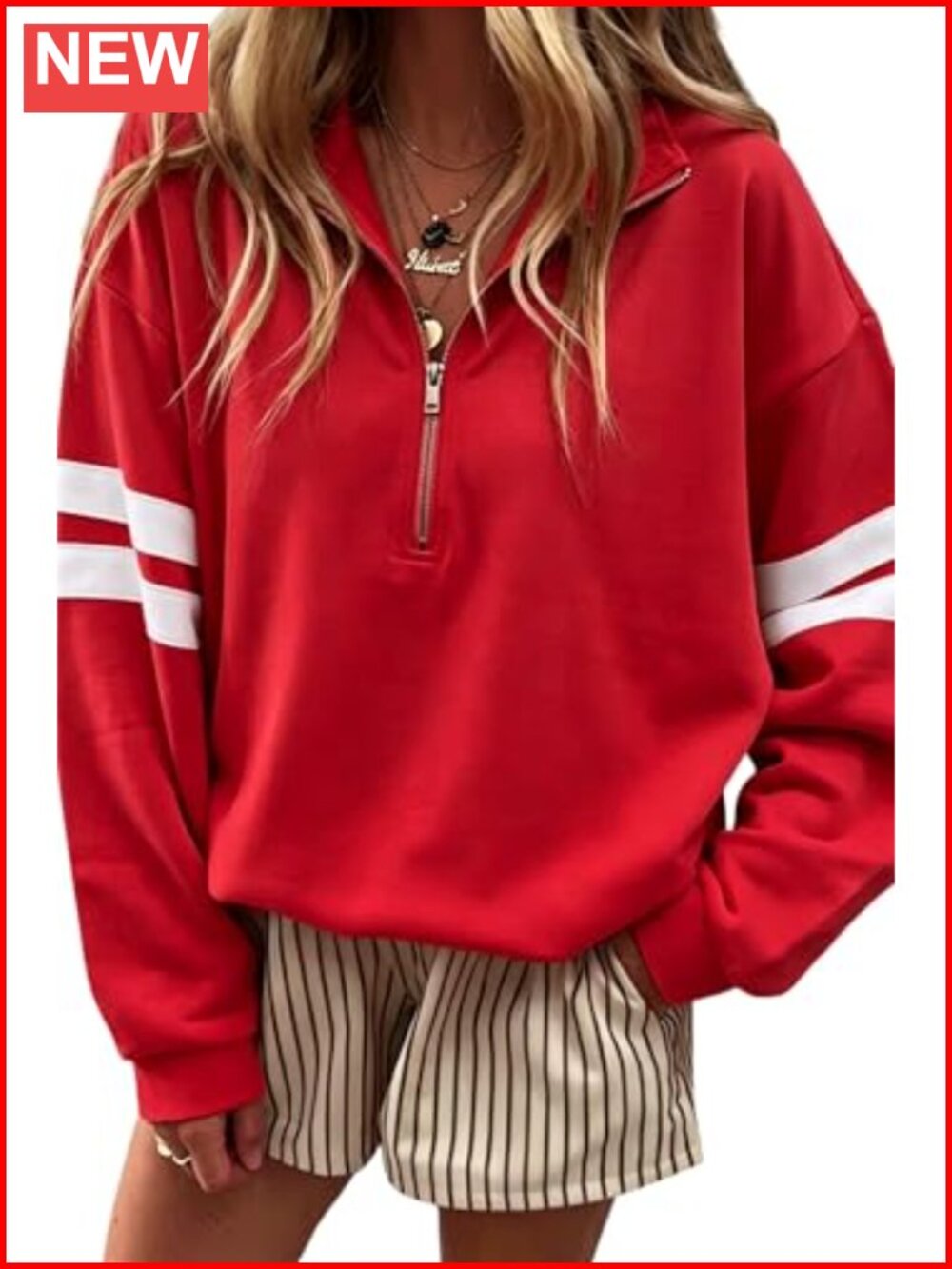 Women's Varsity Striped Oversized Half Zip Sweatshirt Pullover